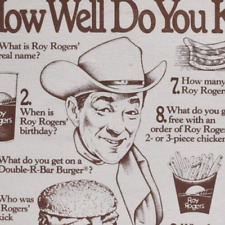 1986 How Well Do You Know Roy Rogers Trivia Restaurant Placemat Marriott Hotel picture