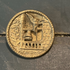 Antique Original Owl In A Belfry Tower Brass Button Stamped Pierced 1 1/4