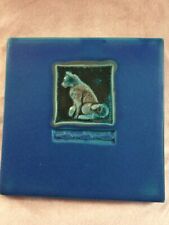 2005 MICHAEL COHEN CAT FISH COBALT BLUE HOT-PLATE TILE 5 ¾” HANDMADE POTTERY ART picture