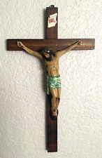 Vintage Big 19” Tall Chalkware Wooden Wall Crucifix picture