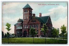Menominee Michigan MI Postcard High School Building View 1910 Posted Antique picture