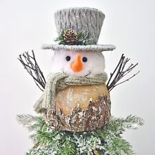 Holiday Snowman Christmas Tree Topper Gray Top Hat Knit Scarf 11.8” Decoration picture