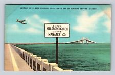Tampa FL-Florida, Tampa Bay Crossing, Sunshine Skyway, Airplane Vintage Postcard picture