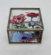 Vintage 1980s DML Stained Glass Mirror Trinket Box Flower Hand Design Signed 26 picture