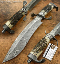 IMPACT CUTLERY UNIQUE CUSTOM DAMASCUS SASQUATCH BOWIE KNIFE STAG ANTLER picture