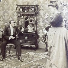Antique 1901 Young Man Flirting With A Young Lady Stereoview Photo Card P1039 picture