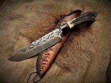 LOM CUSTOM HAND FORGED CARBON STEEL STAG HORN HUNTING BOWIE KNIFE WITH SHEATH picture