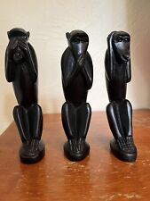 Three wise monkeys hear no evil see no evil speak no evil wooden carved picture