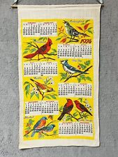 Vintage Linen Tea Towel Calendar 1974 Birds Yellow With Dowel Kitchen picture