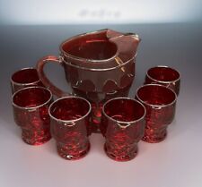 Vintage Viking Ruby Red Glass Pitcher (6) Juice Glass Set Honeycomb SEE PICTURES picture