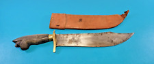 Vintage Philippines Bowie Combat Fighting Knife + Leather Scabbard picture