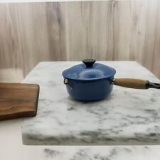 Vintage Traditional Le Creuset France #18 Wood Handle Blue Spout Saucepan & Lid picture