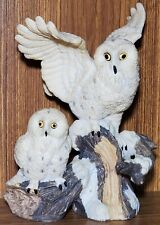 Vintage Spotted Snow Owls White Two figures sculpture 7 1/4” tall 5 1/2 wide  picture