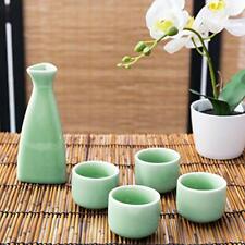 Jade-Color Ceramic Japanese 5-Piece Sake Serving Set w/ Tokkuri & Ochoko Cups picture