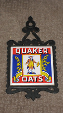 1983 Vintage Ceramic Tile & Cast Iron Advertising Trivet for Quaker Oats picture