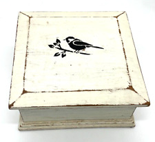 Curiosity box -  Put a Bird on It  - White Painted Two Layer Box W/Bird in Black picture