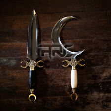 CRESCENT MOON DAGGER RITUAL ATHAME BOLINE CURVED HANDMADE KNIFE BONE HORN HANDLE picture