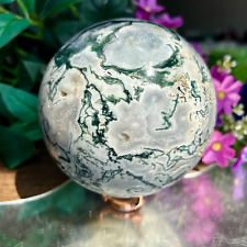 2195g Reiki Natural Amazing Moss Agate Quartz Crystal Sphere Display Healing picture