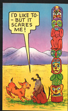Old Postcard Humor Dogs Totem Pole Scares Me Dog pee humor card Circa 1940's picture