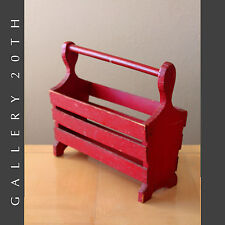 CHARMING SHABBY CHIC WOOD MAGAZINE RACK DISTRESSED RUSTIC RED 50S  60S VTG MCM picture