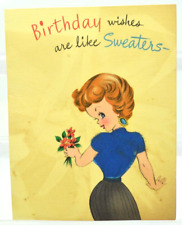 Vintage 1950's Naughty Happy Birthday Card - Fabric Sweater - Teasing picture
