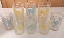 Rare Vintage MCM Juice Glasses Clear Floral Yellow and blue Set Of 3 8oz & 5 4oz picture