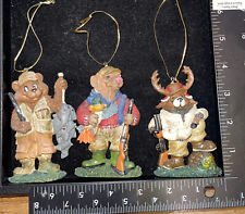3 Hunter Ornaments Bears, Blood Hound & Moose Hunters 4” Tall picture