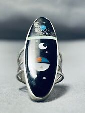 FANTASTIC NAVAJO JET STERLING SILVER RING SIGNED picture
