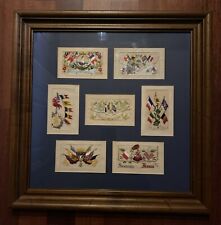 WW1 EMBROIDERED SILK POSTCARD FRAMED COLLECTION QTY 7 FLAG picture