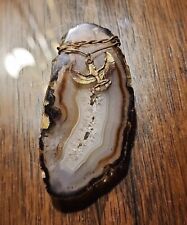 Natural Brown Tan Geode Agate Crystal Slice Wire wrap Egyptian Revival pendant picture