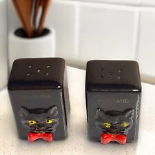 Shafford Vintage 1950's Japan Redware Black Cats w/ Red Bow Spice Shakers picture
