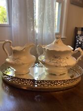 Antique Sevres China Co 1900s  fine chinaware gilded gold cream and sugar set picture