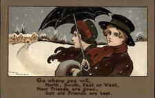 Ethel Parkinson Victorian Art Beautiful Women with Umbrella Snow c1910 Postcard picture
