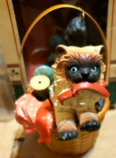 Vintage Enesco Treasury Where's Kitty Siamese Kitten in Sewing Basket Ornament picture