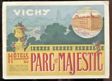 VINTAGE PRE WW2  VICHY FRANCE HOTELS du PARC et MAJESTIC BAGGAGE LABEL picture