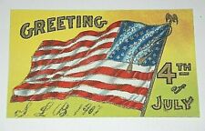 1907 4th of JULY Postcard Signed SLB Patriotic Sparkly Glitter USA Flag America picture