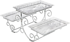 Silver Art Dublin 3 Tiered Glass Buffet Serving Tray - Chrome Plated Platter Sta picture
