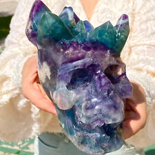 6.65LB Natural Colourful Fluorite Hand Carved Crystal Skull Meditation picture