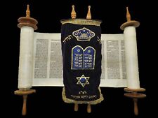 COMPLETE TORAH BIBLE SCROLL HANDWRITTEN ON PARCHMENT JUDAICA ISRAEL 1960s picture