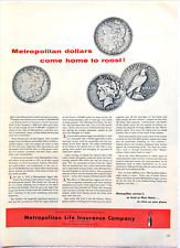 Vintage Print Ad Metropolitan Life Insurance Morgan Silver Dollar Peace Coins picture
