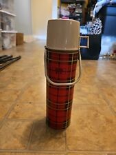 Vintage Thermos Red Plaid 1.5 pint Hot/Cold Bottle with Cup and Stopper *READ* picture