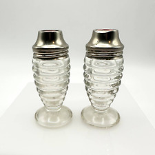 Vintage Airko Shakers Clear Glass Ribbed Beehive Salt & Pepper Shaker Set picture