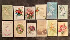 Vintage Anniversary Parchment Greeting Cards Lot of 12 Glitter Thermography Used picture
