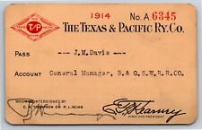 Vintage Railroad Annual Pass - The Texas & Pacific RY 1914 - 6345 Thermography picture
