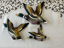 3 Vintage Ceramic Flying Ducks Mallards  ESD Japan Wall Hanging picture