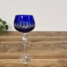 Lausitzer Cobalt Blue Cut Clear Crystal Wine Glass GDR East Germany Vintage picture