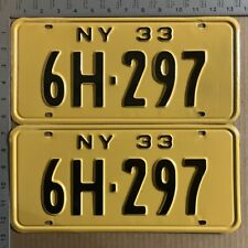 1933 New York license plate pair 6H-297 YOM DMV Wyoming Ford Chevy Dodge 13256 picture