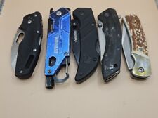 5 Single Blade Mixed Lot Pocket Knife-Kobalt ,Tuff lite, Husky, Uzi, Ozark Trail picture