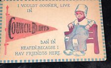 Postcard Council Bluffs , Iowa Felt Pennant Dutch Boy I Vouldt Sooner Live c1910 picture
