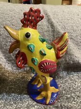 Lg Yellow Red Rooster Ortega Handmade Pottery Mexican Folk Art 13” picture